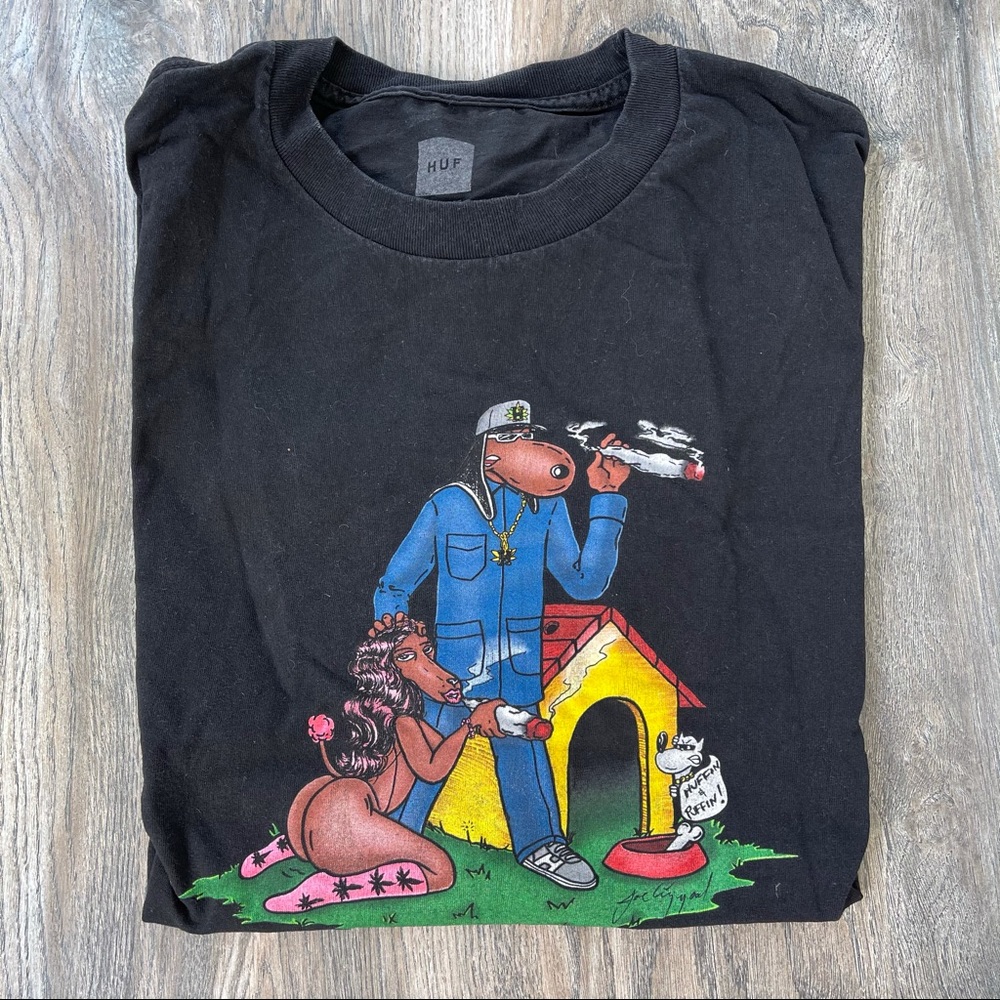 HUF x Snoop 420 Joe Cool Faded Black Shirt Vintage Rare XXL 2XL Adult Unisex